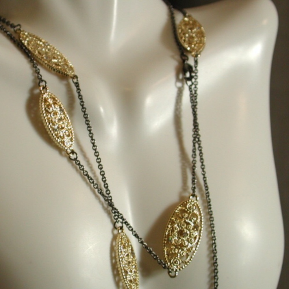 14k Yellow Gold & Black Rhodium SwarovskyNecklace