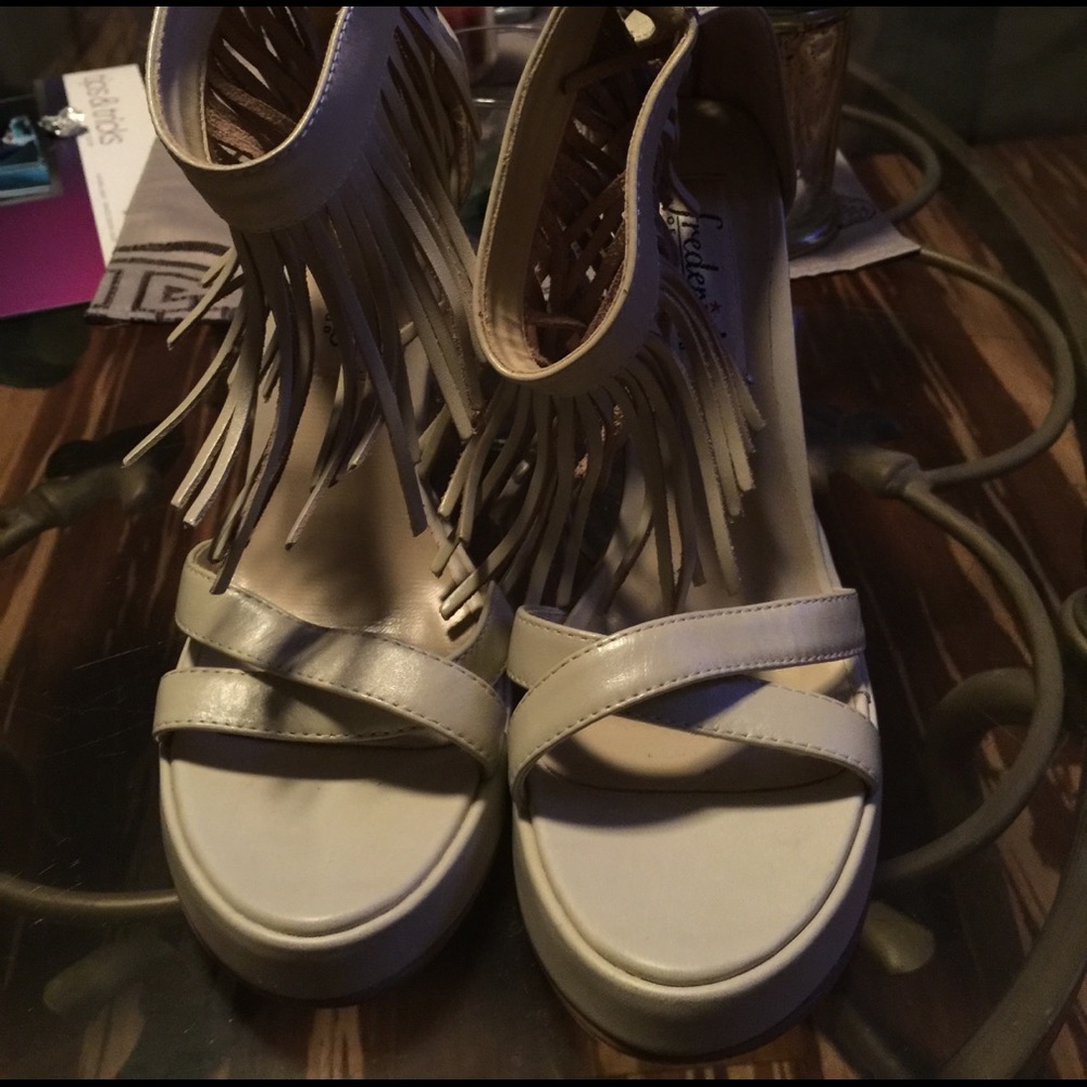 Fredricks of Hollywood fringe heels
