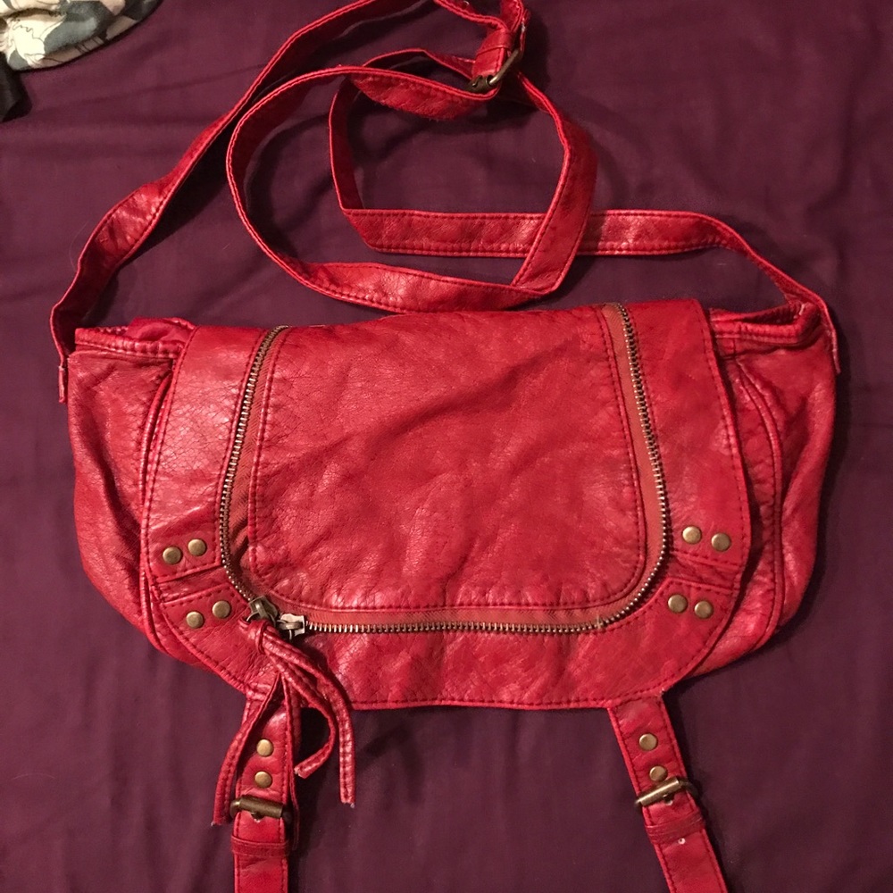 Buckle Red Leather Crossbody