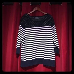 Karen Scott Striped Navy-White Sweater