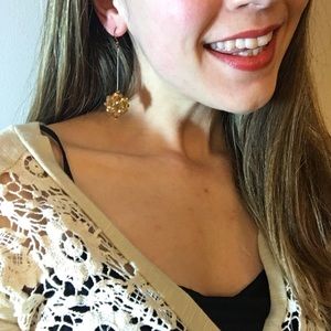 Handmade yellow lariat disco-ball dangle earrings