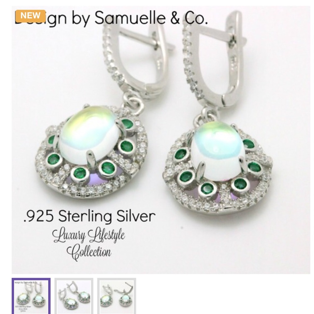 .925 Sterling Silver, Cabochon Moon-Stone.Earrings