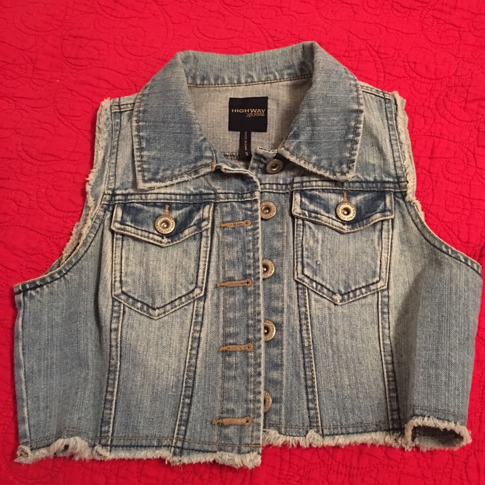 Distressed jean vest