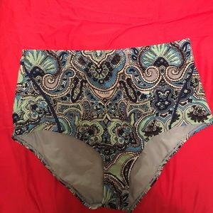 Blue Paisley High Waisted Swimsuit bottoms
