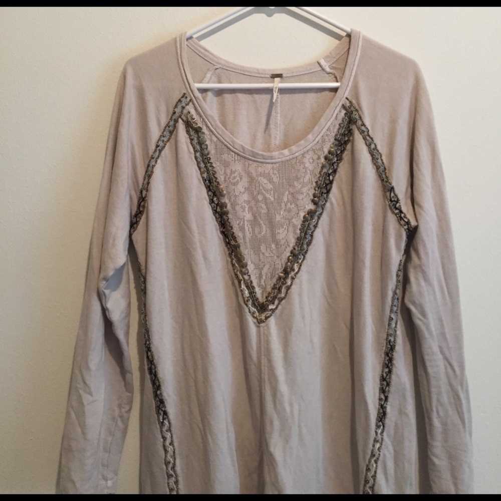 Free people beaded long sleeve light sweater