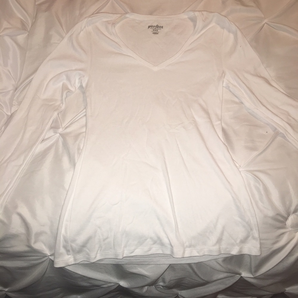 Old Navy Plain White V-Neck Women's Long Sleeve
