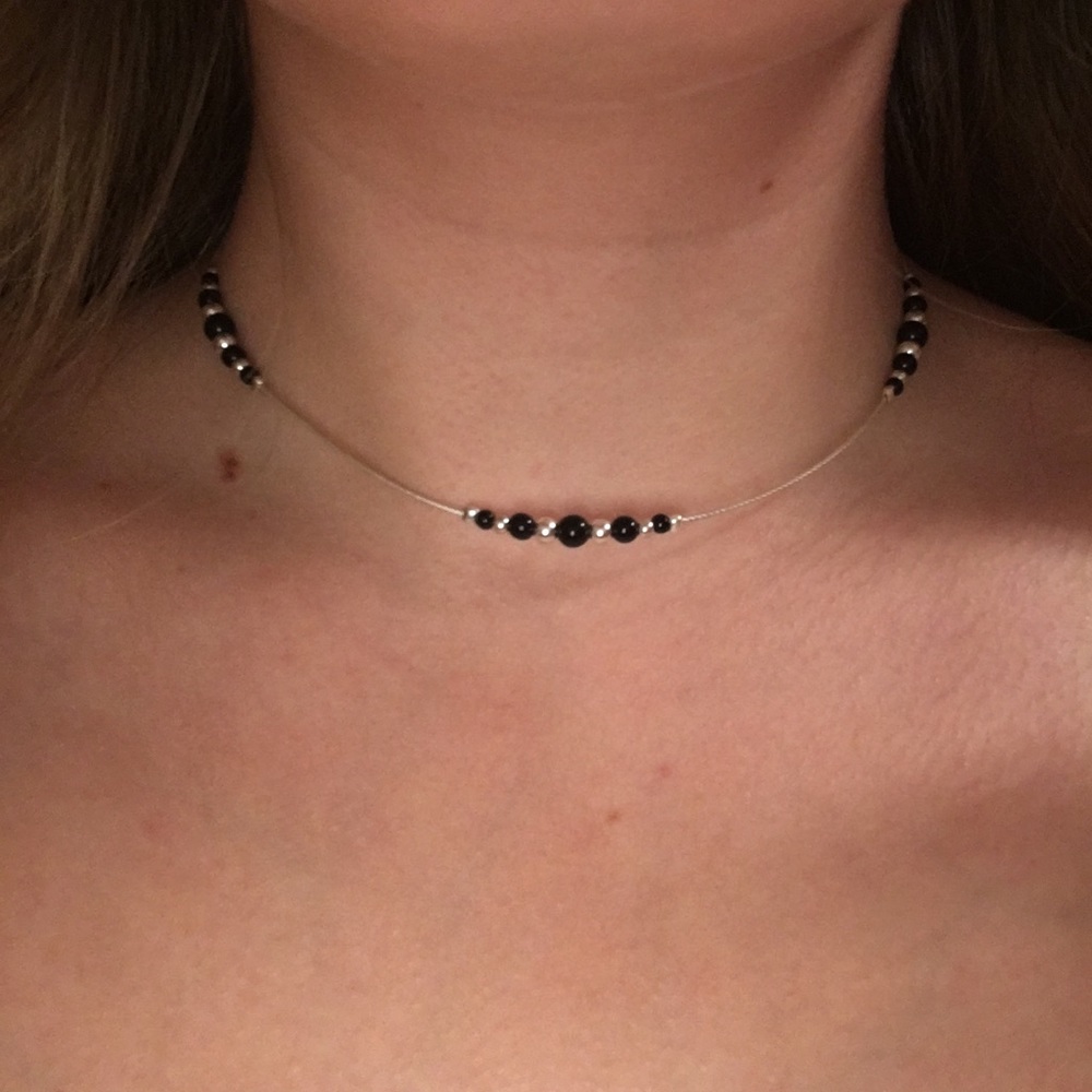 Black and silver bead choker