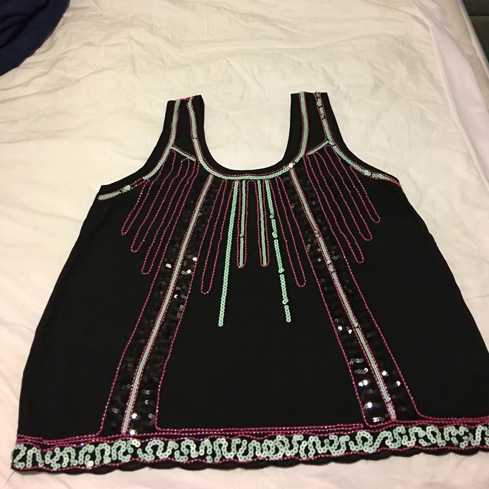 Button's  Sheer Sequin Tank