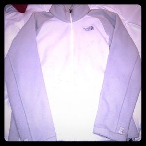 Large White & Gray North Face Fleece Jacket
