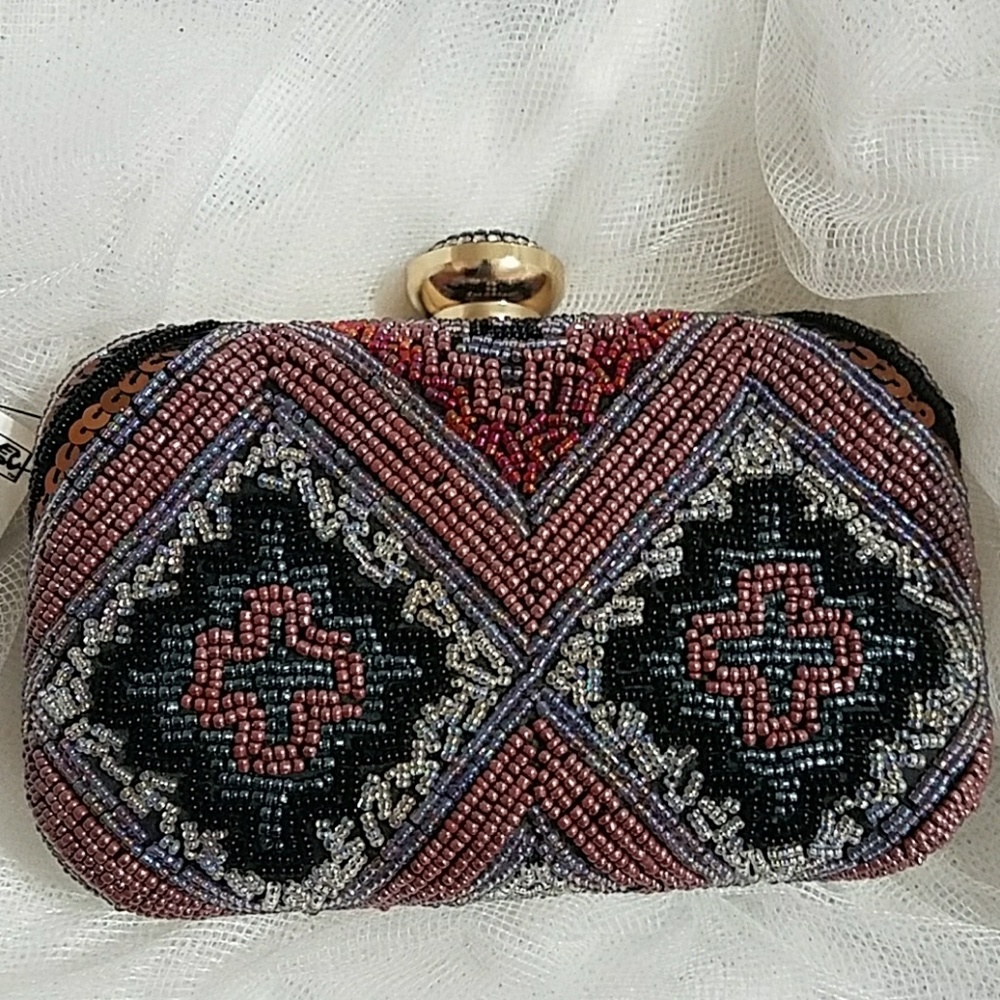 INC Multi-Color Beaded Clutch 