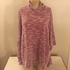 Red & White Tunic Cowl Poncho Sweater Top L Boho Red & White Tunic Cowl Poncho Sweater Top L Boho