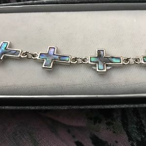 NIB Abalone and silver plated cross bracelet