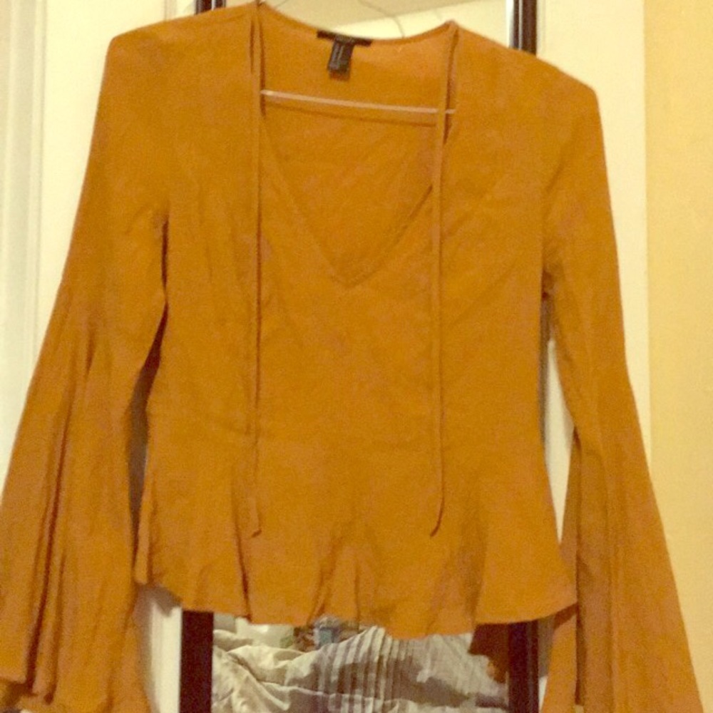 Mustard color bell sleeve blouse