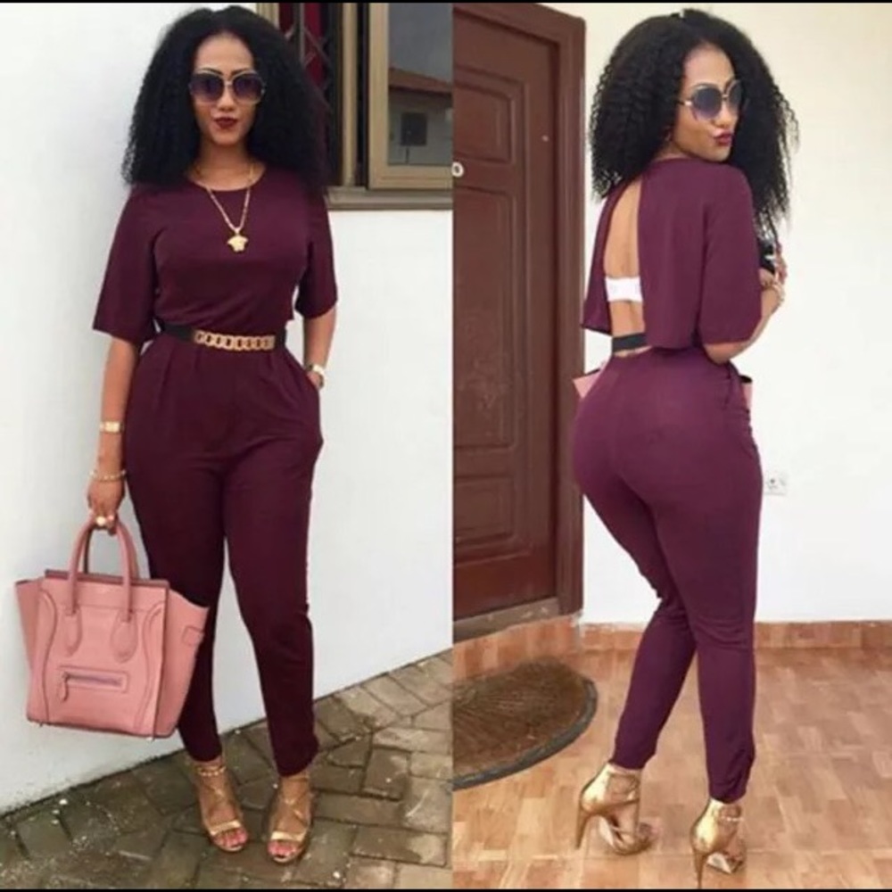 Berry colored backless jumpsuit