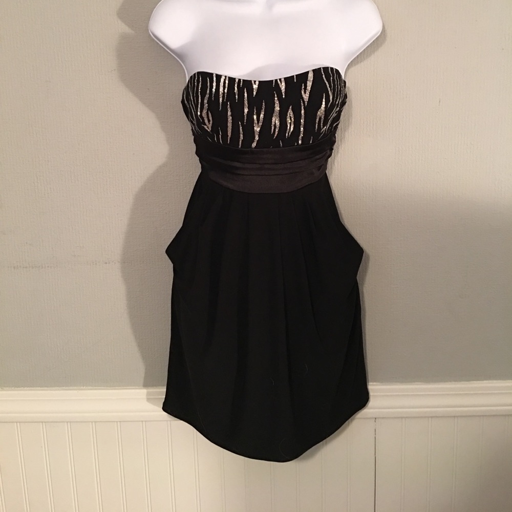 Deb  strapless dress with glitter zebra print