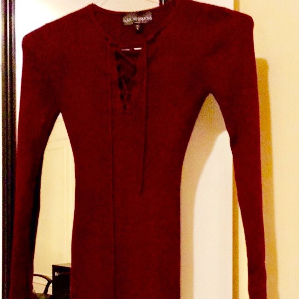 Maroon Laceup sweater dress