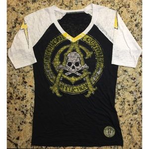 Affliction raglan burnout tee