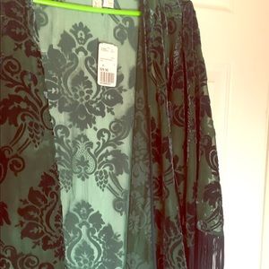 NWT fringe dark teal velvet kimono!