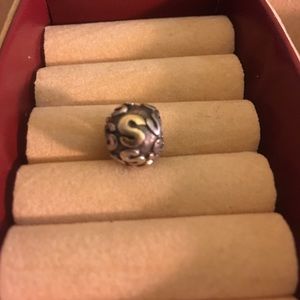 Pandora initial S gold and silver charm