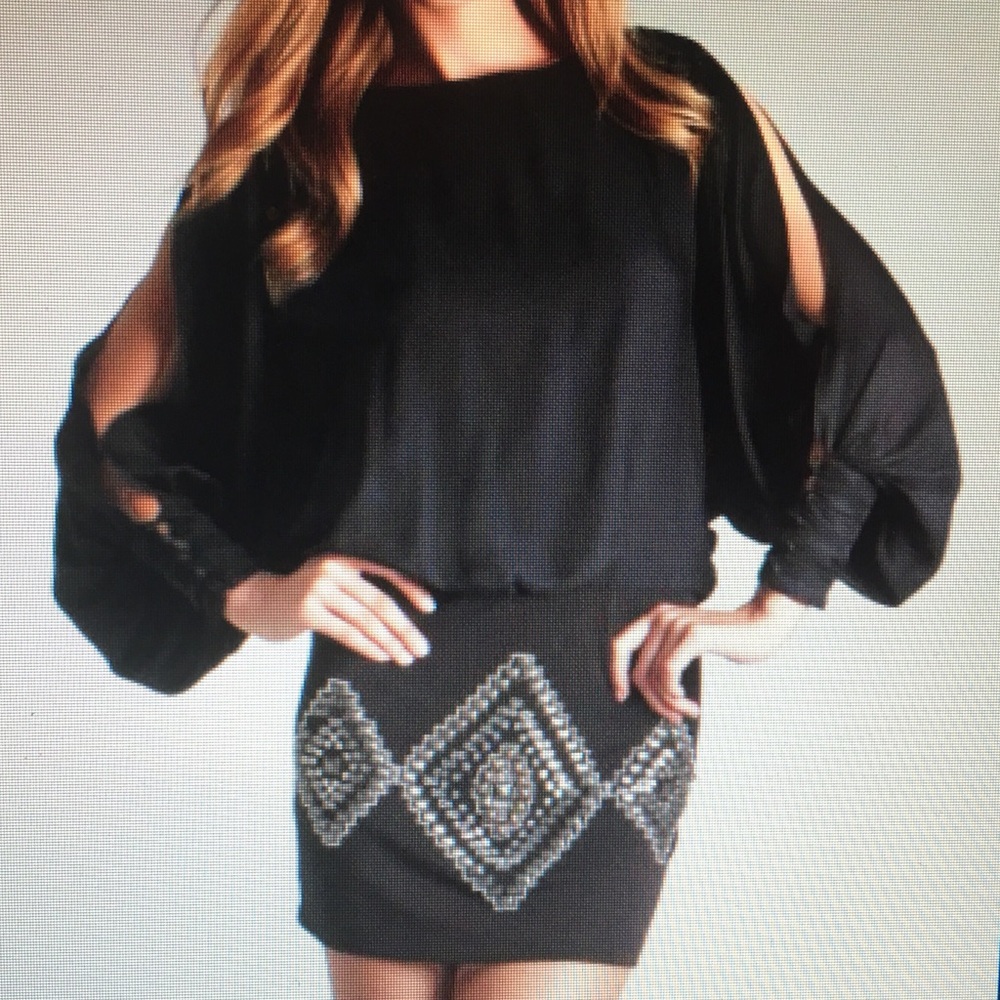 HALE BOB Silk Geogette + stretch Beaded Dress