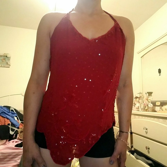 DKNY Red sequined halter 12 - Picture 1 of 4