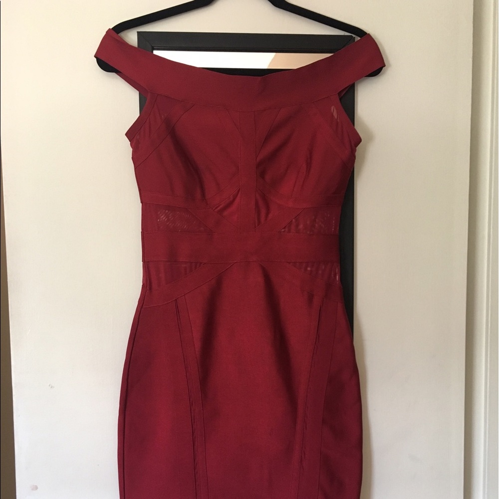 Dark Red Off the Shoulder Firm Hold Bandage Dress