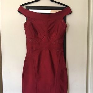 Dark Red Off the Shoulder Firm Hold Bandage Dress