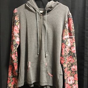 Hem & Thread Floral Sleeve Ruffle Hoodie