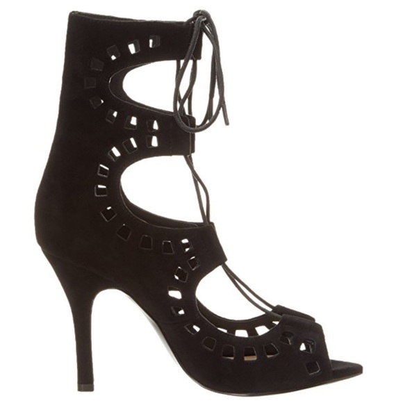 Black Perforated Gladiator Peep Toe Sandals - Picture 8 of 8