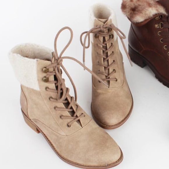 Shearling Fur Military Combat Moto Boots - Picture 3 of 4