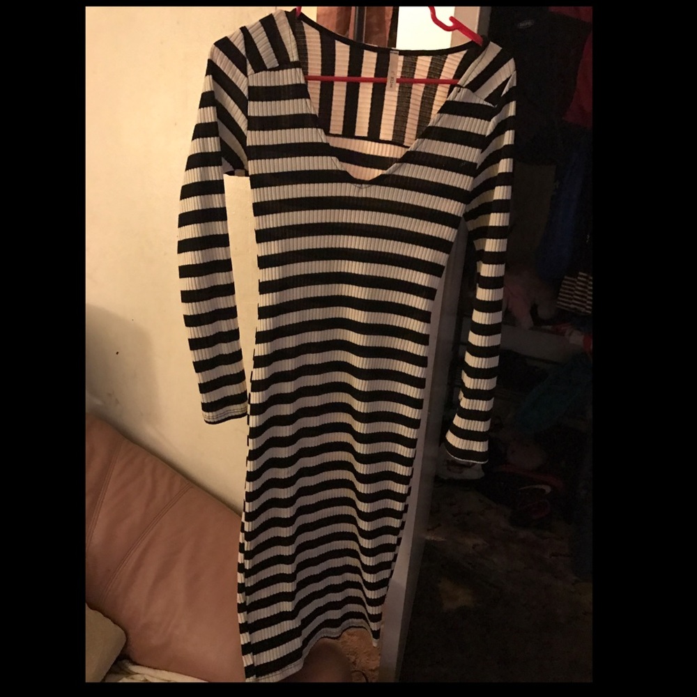 Black and White Striped Fitted Dress