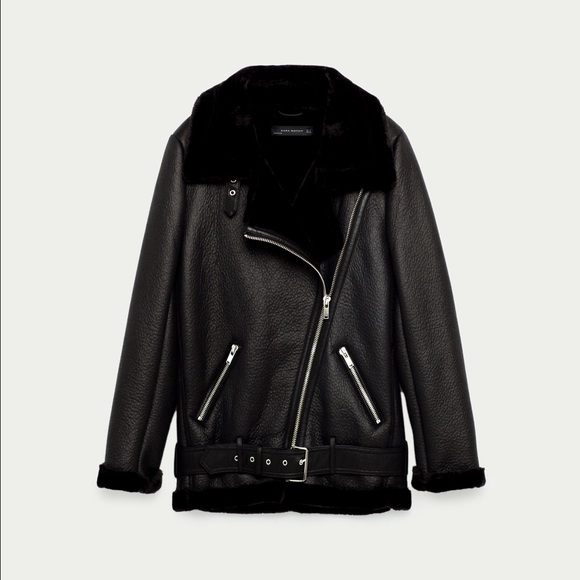 Zara Faux Fur Collar Biker Shearling jacket - Picture 4 of 4