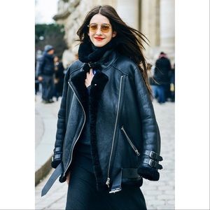Zara Faux Fur Collar Biker Shearling jacket