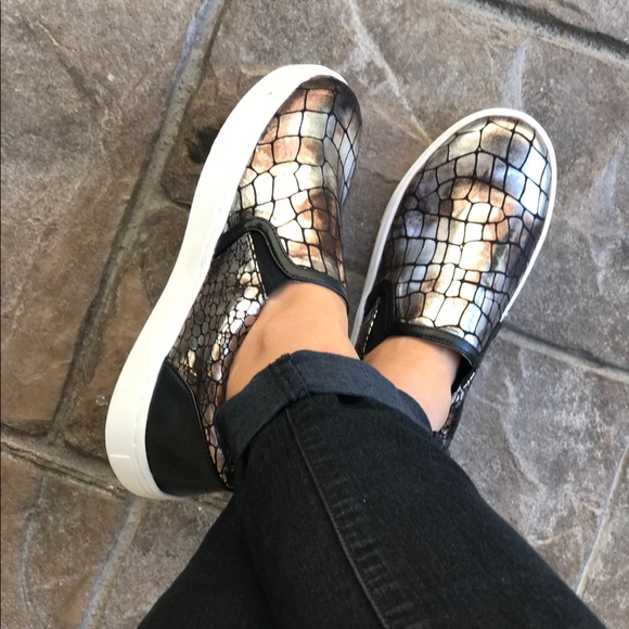 Metallic Croc Embossed Slip On Sneaker Espadrille - Picture 6 of 7