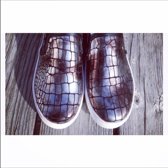 Metallic Croc Embossed Slip On Sneaker Espadrille - Picture 7 of 7