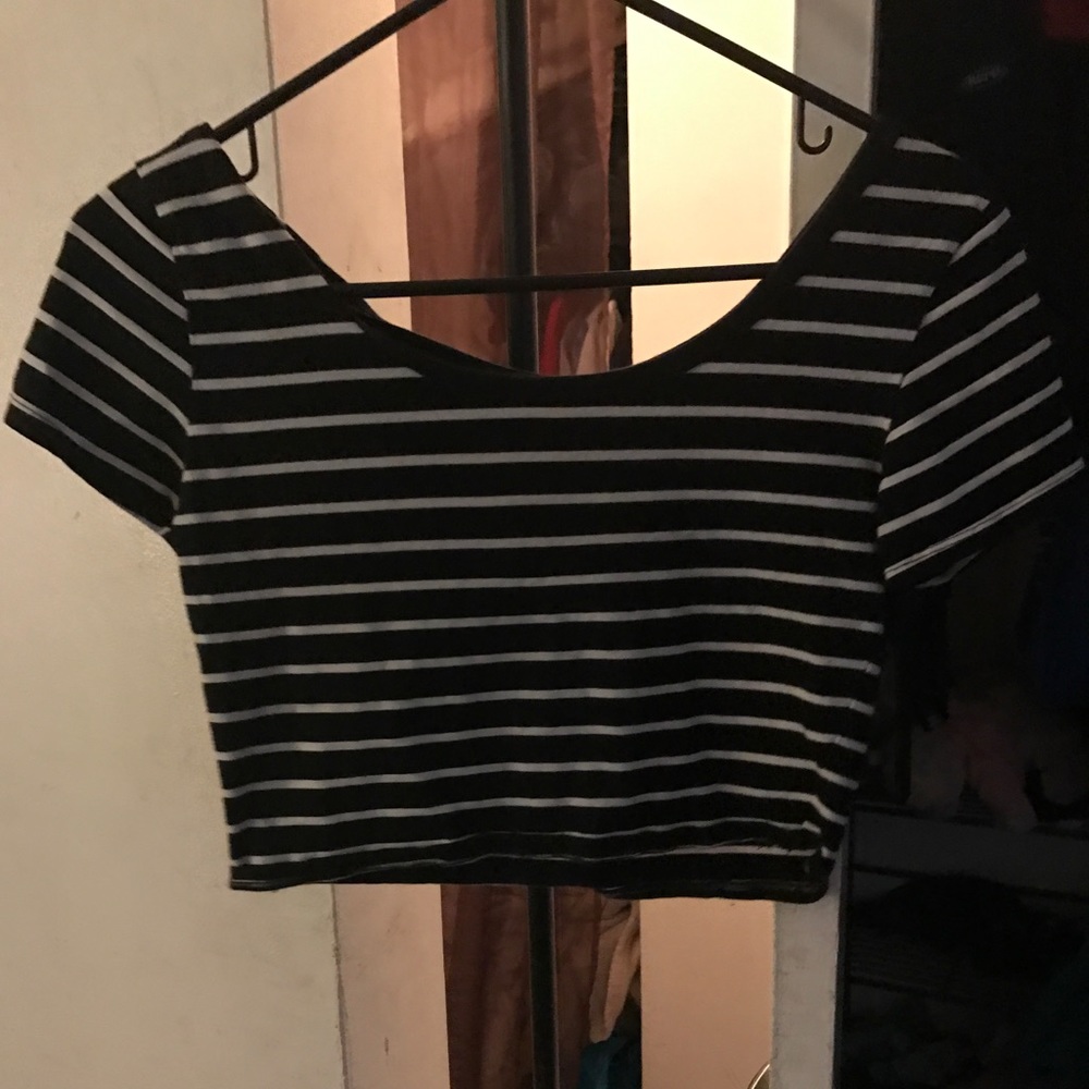 Wet Seal Black and White Striped Crop Top