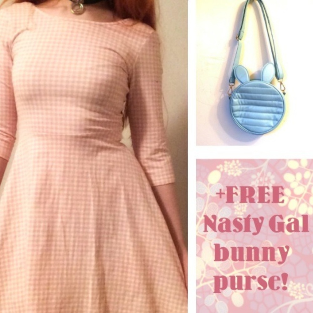 Pastel pink gingham 3/4 sleeved mini dress