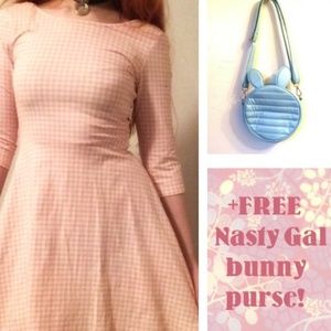 Pastel pink gingham 3/4 sleeved mini dress