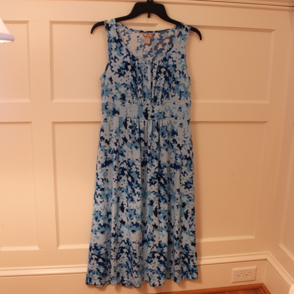 Blue and White Floral Print Summer Dress