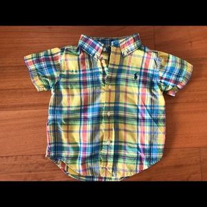 Button down short sleeve Ralph Lauren baby shirt.