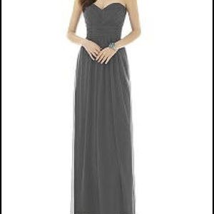 Alfred Sung Gunmetal grey chiffon strapless dress