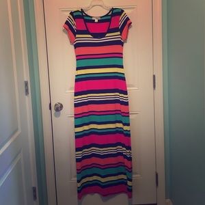 Brightly-colored striped maxi dress