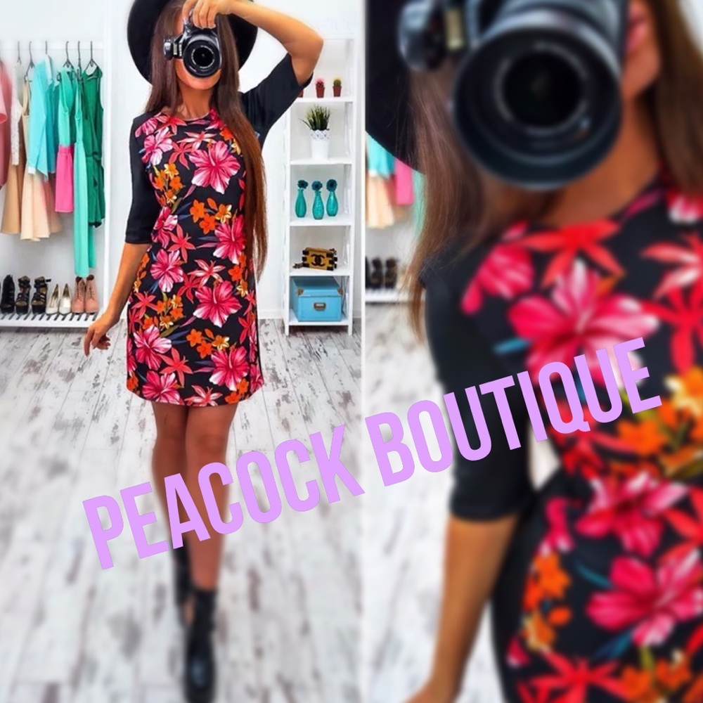 All SZS! HALF SLEEVE MINI SHIFT DRESS HIBISCUS 🌺