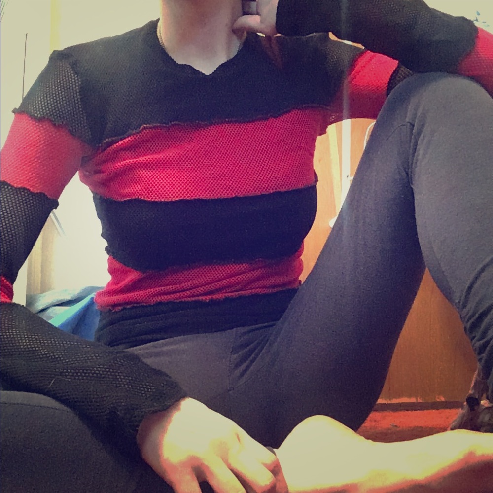 Black and Red Mesh Lip Service Shirt