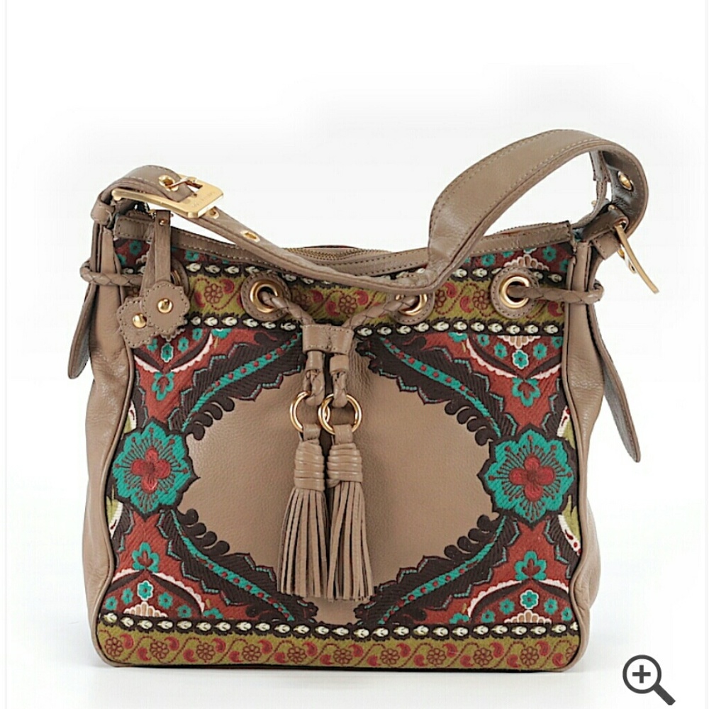 Isabella Fiore tan leather embroidered handbag