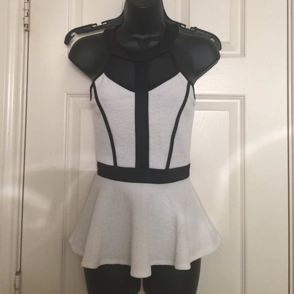 NWT white caged peplum top