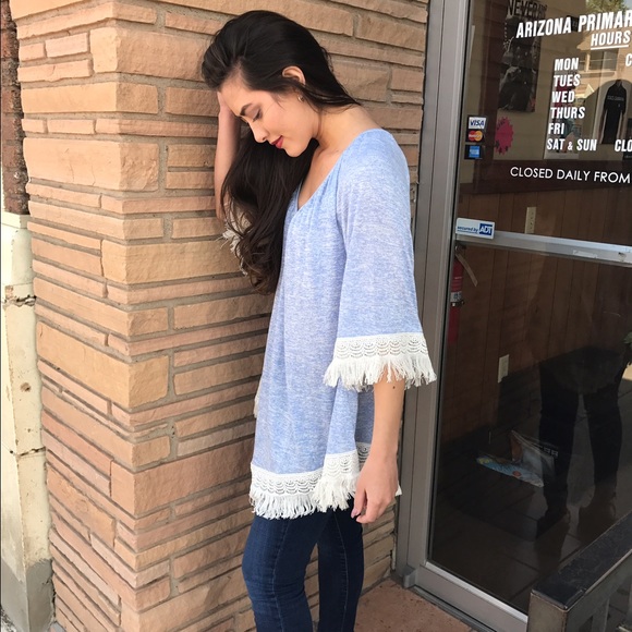 Light Blue Fringe Boho Top-SALE - Picture 2 of 4