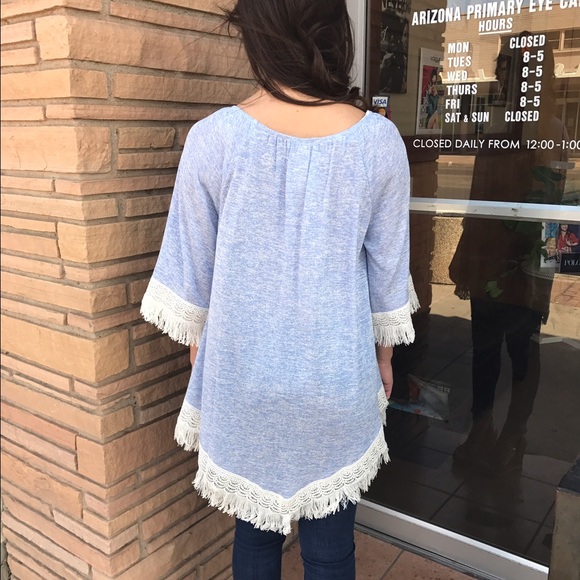 Light Blue Fringe Boho Top-SALE - Picture 3 of 4