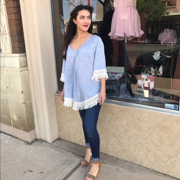 Light Blue Fringe Boho Top-SALE - Picture 4 of 4