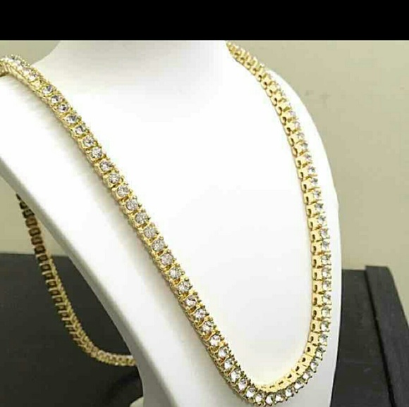14K GOLD plated ICED OUT TENNIS CHAIN - Picture 1 of 2